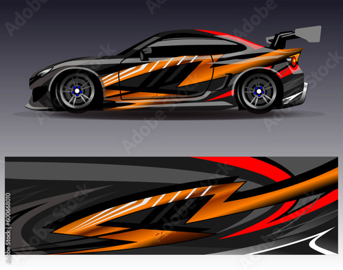 Car wrap design vector. Graphic abstract stripe racing background kit designs for wrap vehicle race car rally adventure and livery