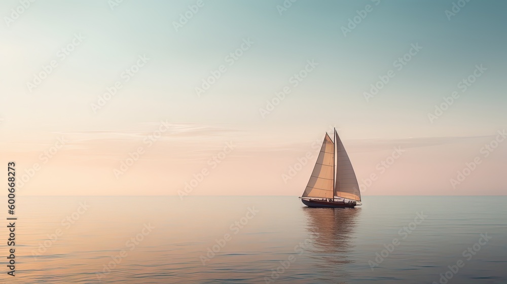  a sailboat floating on the water at sunset or dawn.  generative ai