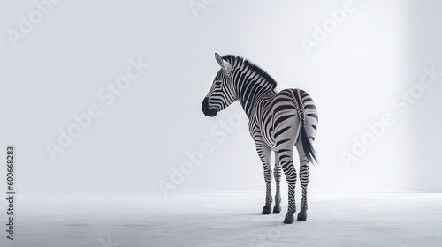  a zebra standing in the middle of a room with white walls.  generative ai