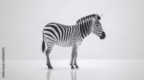  a black and white photo of a zebra standing in the middle of a room.  generative ai