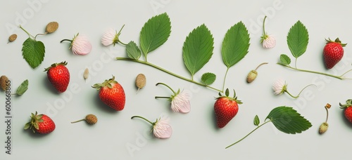 red ripe strawberry fruits branch banner background  Generative Ai