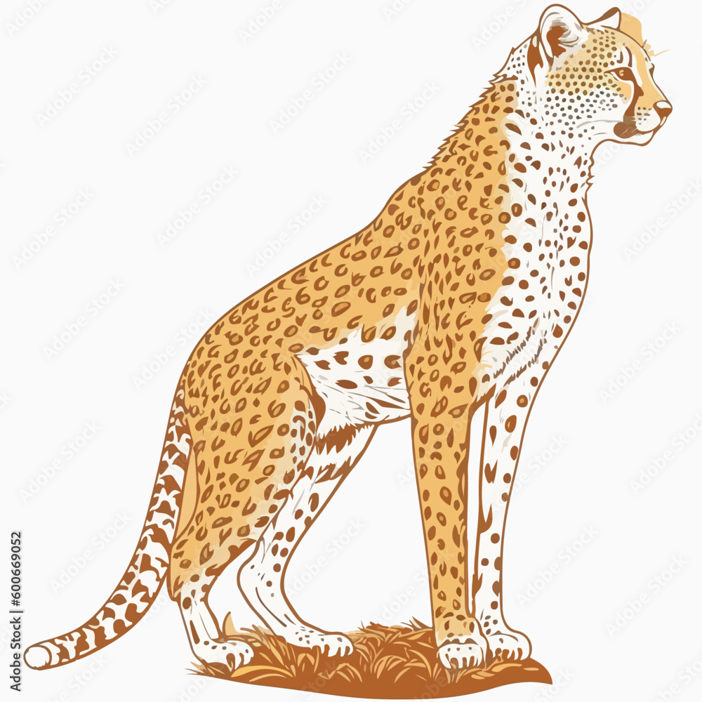 Obraz premium Sticker Cheetah white outline. flat vector illustration