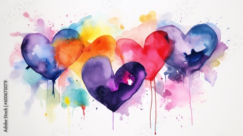  a group of hearts painted in watercolor on a white background. generative ai