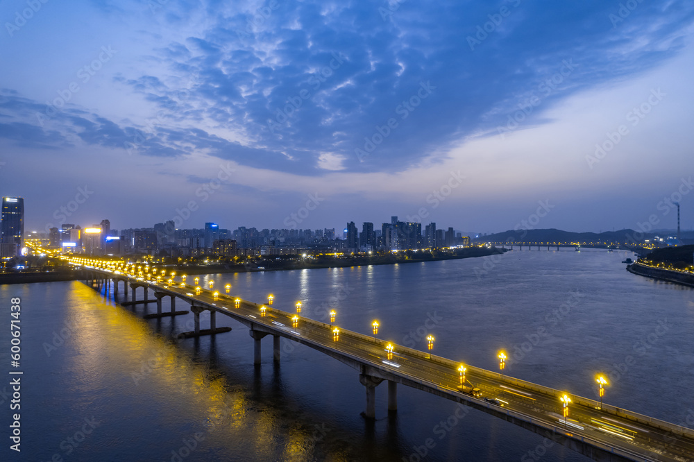 Night view of Zhuzhou Bridge, Hunan Province, China