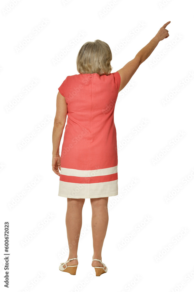 senior woman pointing with finger isolated on white background senior woman pointing with finger isolated on white background
