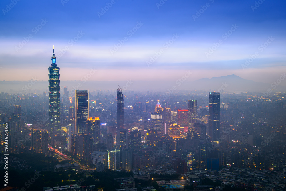 A City of Colors at Night. The Sky, a Dreamy and Romantic Canvas. Overlooking the city's dazzling landscape at dusk and night. Taipei