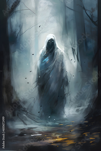Wallpaper Mural ghost spirit soul in robes in ghost forest full body digital brush painting portrait created with Generative AI technology Torontodigital.ca