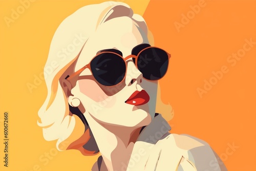 glasses woman portrait girl poster illustration fashion style design modern label. Generative AI. © VICHIZH