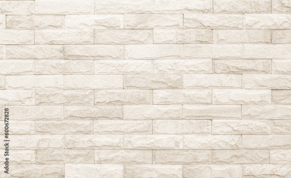 Fototapeta premium Cream brick wall texture. Old brown brick wall concrete or stone pattern nature