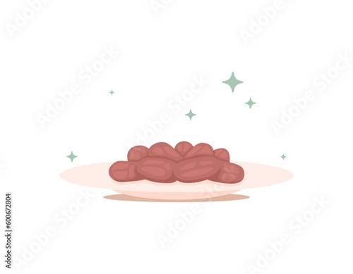 illustration of a plate of dates. food for iftar and eid. food and fruit. flat or cartoon style. vector element design