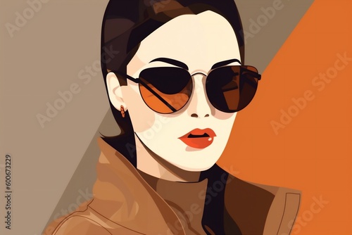 girl woman poster face fashion illustration style glasses design portrait modern. Generative AI.