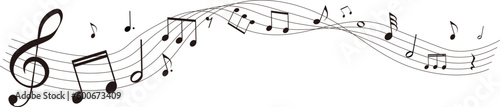 遠近感のある楽譜のフレームイラスト　五線譜　背景イラスト　音符、休符、音楽記号のイラスト
