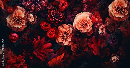 abstract flower flora background in dark tone color, Generative Ai © QuietWord
