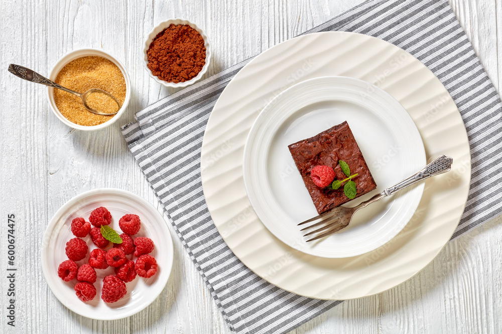 chocolate brownies with fresh raspberry and mint chocolate brownies with fresh raspberry and mint