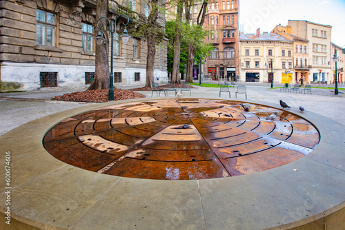 The fountain dedicated to the Hero of Ukraine Dmytro "Da Vinci" Kotsyubailo and all the military volunteers of the Russian-Ukrainian War on Halytska square in Lviv