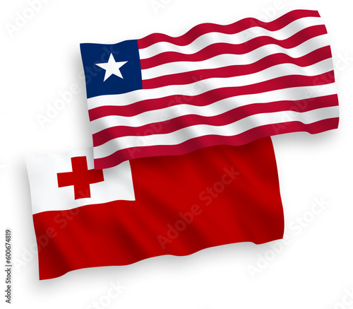 Flags of Kingdom of Tonga and Liberia on a white background