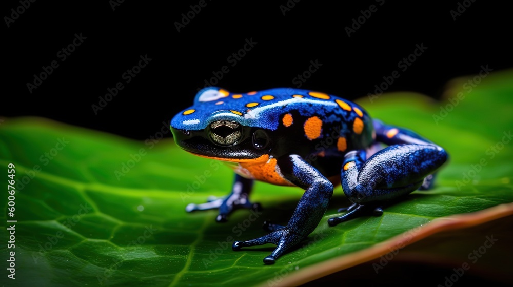 Fototapeta premium close up macro cute animal in wildness jungle background, colorful blue red frog, Generative Ai