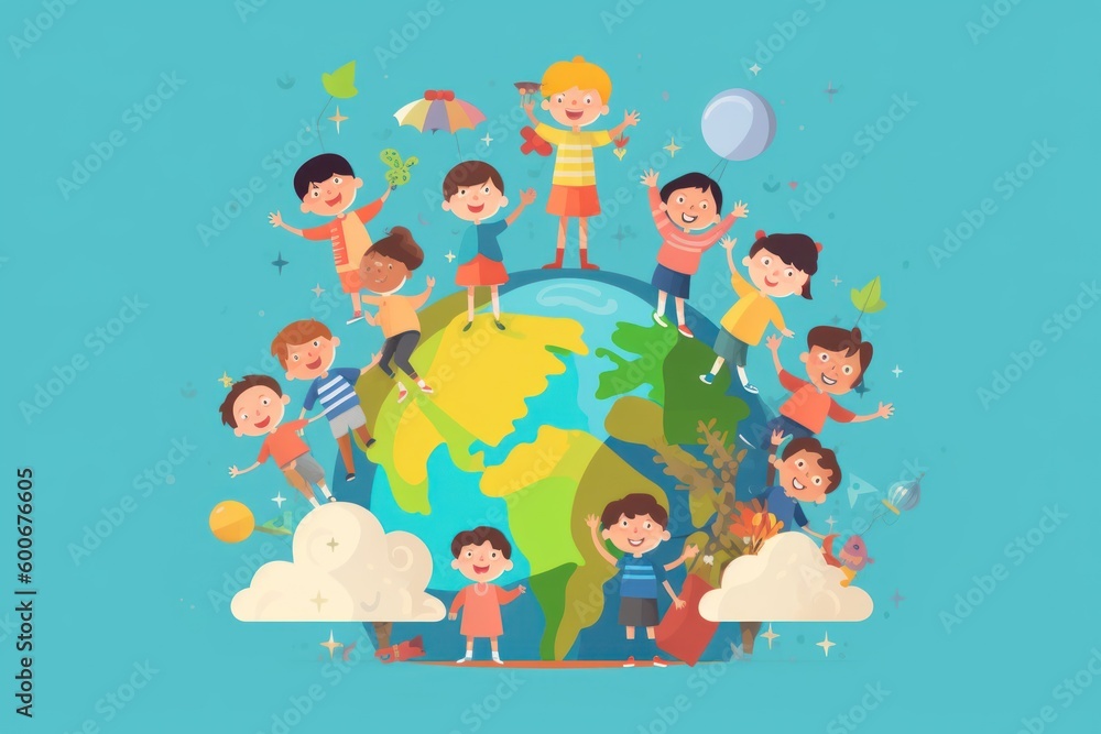 Obraz premium Flat illustration graphic design world children's day concept. Generative ai. 