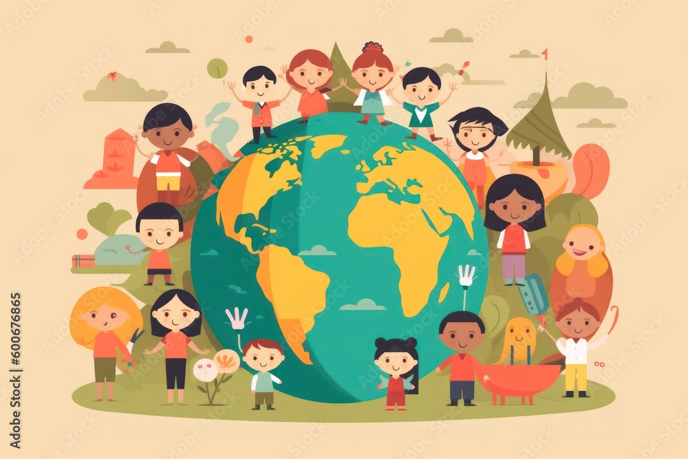 Flat illustration graphic design world children's day concept. Generative ai. Flat illustration graphic design world children's day concept. Generative ai.