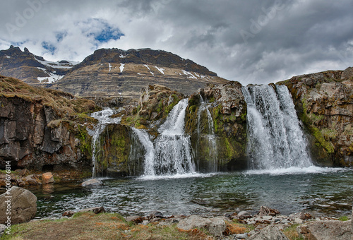waterfall in the mountains, Iceland