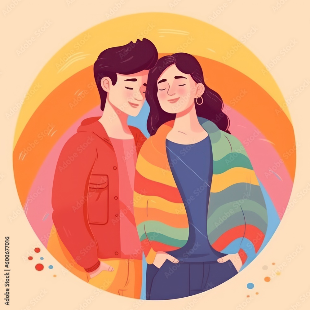Flat illustration pride day lesbian couple in love background. Generative ai.