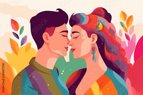 Flat illustration pride day lesbian couple in love background. Generative ai.