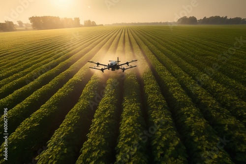 Agriculture Drone Spraying Wheat Crops in Vast Field