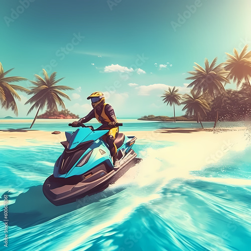 Jet Ski at Beach. Generative AI