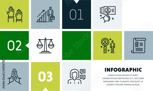 Intelligence ethics and responsibility infographic design with icons, made by thin line style with editable strokes.