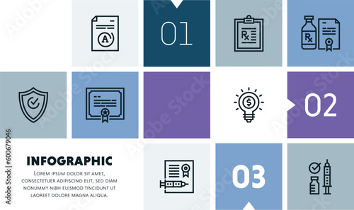 Health care operations infographic design with icons, made by thin line style with editable strokes.