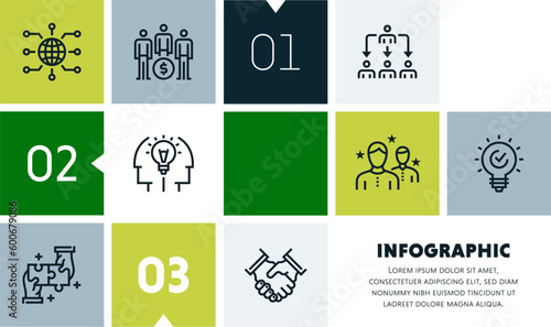 Human resource management infographic design with icons, made by thin line style with editable strokes.