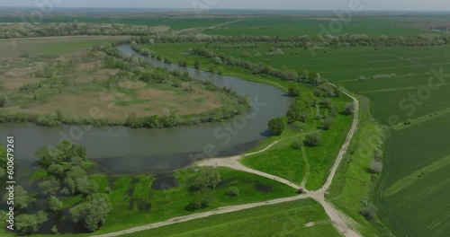 aerial view of nistru dniestr river on boarder of moldova and ukraine photo