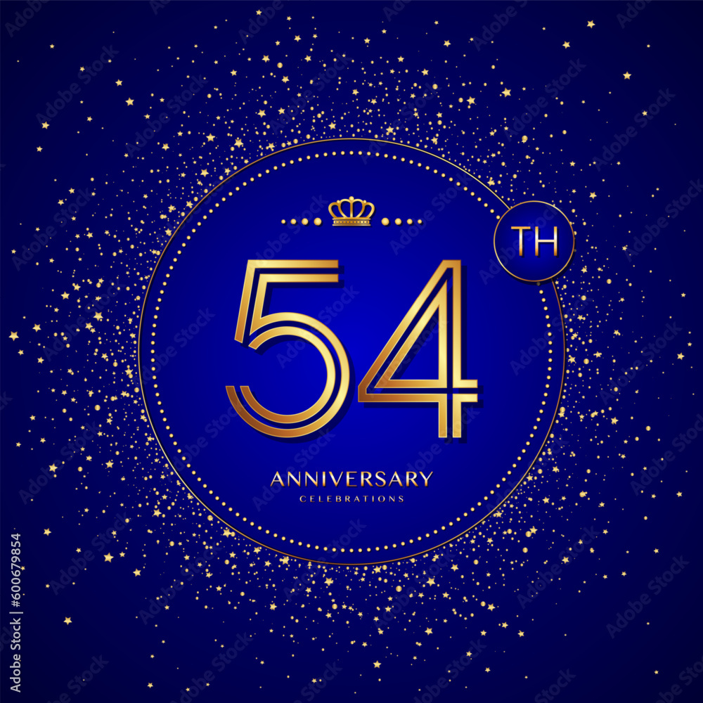 54th anniversary logo with gold numbers and glitter isolated on a blue background 54th anniversary logo with gold numbers and glitter isolated on a blue background