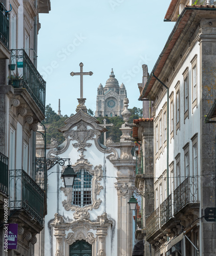 Sanctuary of the Sacred Heart of Jesus located on top of the mountain of Santa Luzia with the Malheiras Chapel in the foreground in the Portuguese city of Viana do Castelo.