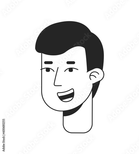 Guy student with radiant enthusiastic expression monochrome flat linear character head. Editable outline hand drawn human face icon. 2D cartoon spot vector avatar illustration for animation