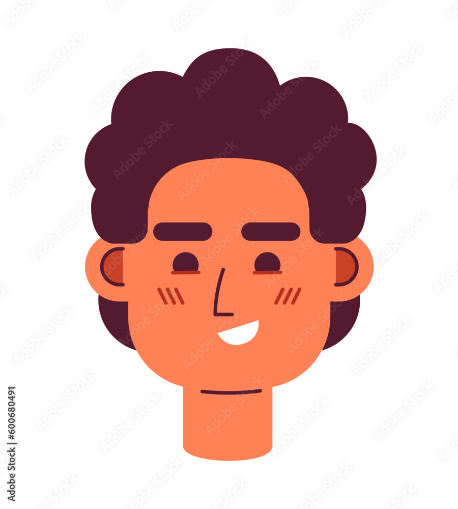 Curly haired guy smirking semi flat vector character head. Pleased caucasian young man. Editable cartoon avatar icon. Face emotion. Colorful spot illustration for web graphic design, animation Curly haired guy smirking semi flat vector character head. Pleased caucasian young man. Editable cartoon avatar icon. Face emotion. Colorful spot illustration for web graphic design, animation