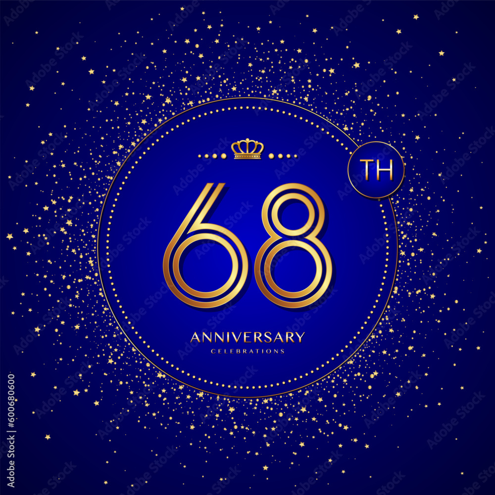 68th anniversary logo with gold numbers and glitter isolated on a blue background 68th anniversary logo with gold numbers and glitter isolated on a blue background