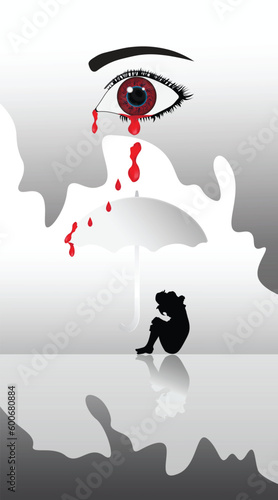 sad girl, girl crying for love, disappointed love girl painting, heartbroken girl, Sad woman with an umbrella under the rain, Hand drawn young lady heartbroken, Illustration of depression, Moody color