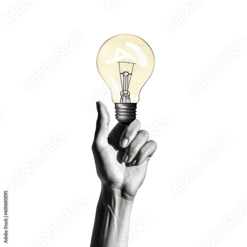 Human hand holding lightbulb on isolated background. Generative AI