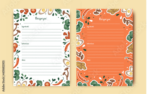 Templates for a recipe book. The blank pages for your recipes. Cookbook. Vector.