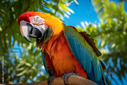 Vibrant and majestic Macaw parrot, showcasing its stunning and colorful feathers