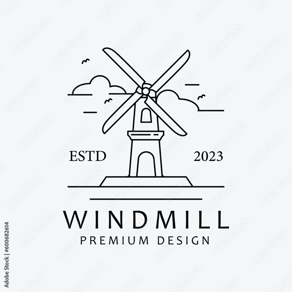 windmill line art icon logo design, farm tower vector design