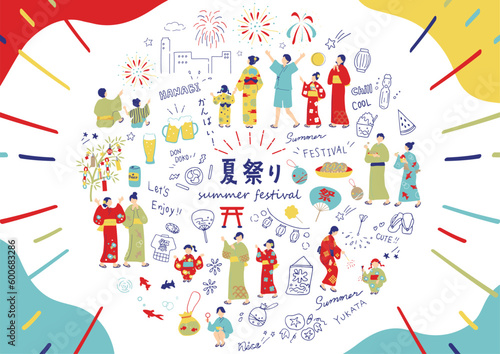 夏祭りを楽しむ人達