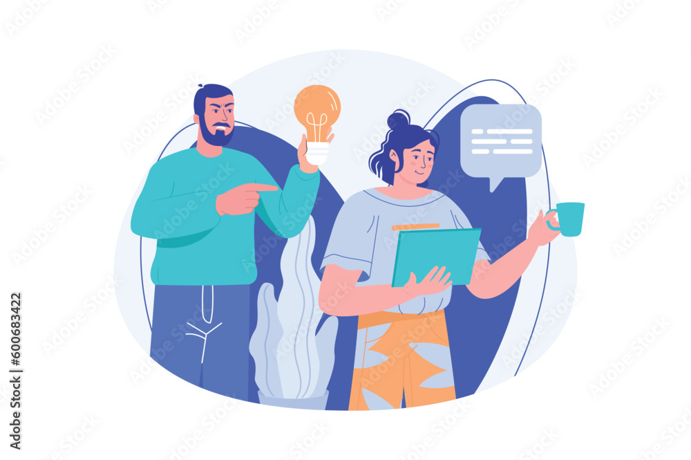 Plagiarism blue concept with people scene in the flat cartoon style. Manager checks the work of employees for plagiarism. Vector illustration.