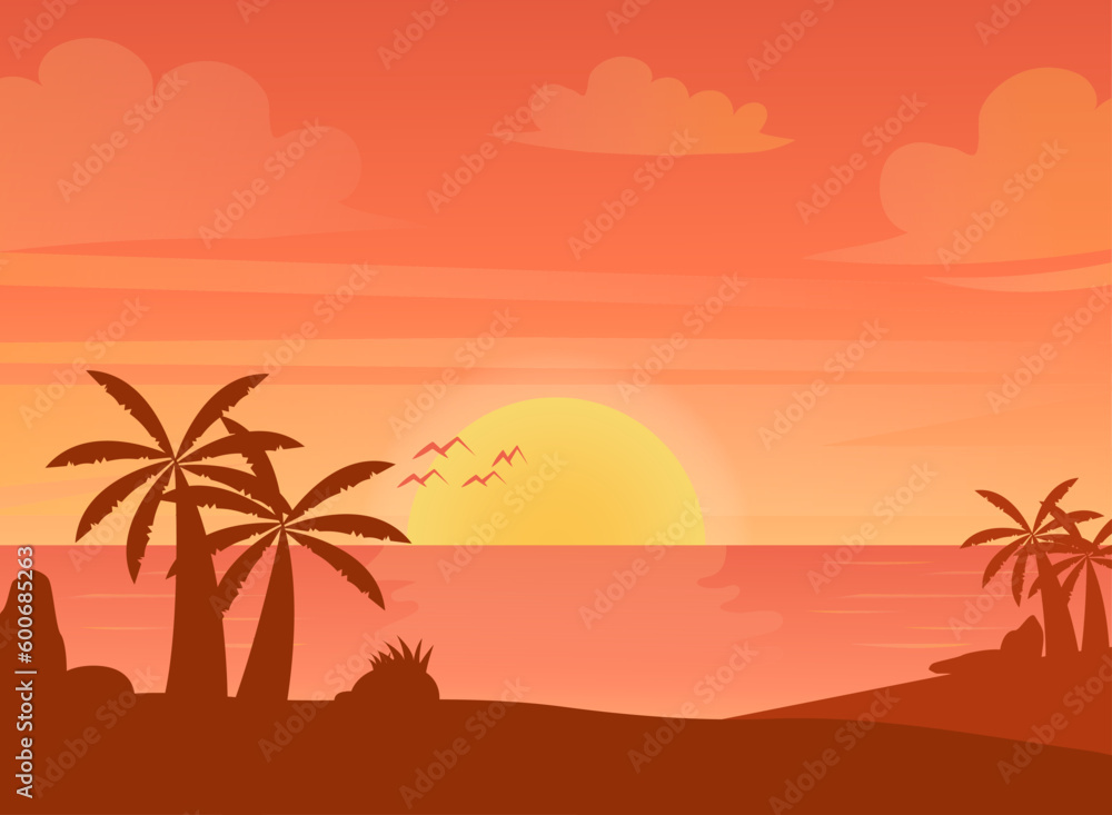 Tropical Beauty, Sunset Silhouette design.vector illustration