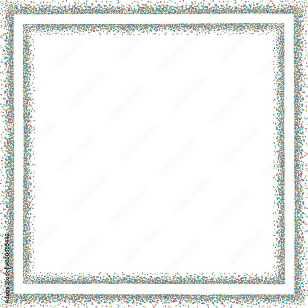 Square frame with two lines with small dots, color. A square border to use as a frame for your designs, made with messy, irregular colored dots. Square frame with two lines with small dots, color. A square border to use as a frame for your designs, made with messy, irregular colored dots.