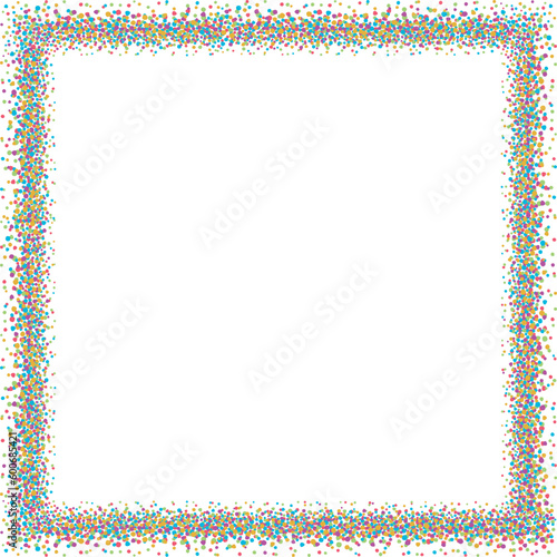 Square frame made with small dots, color. A square border to use as a frame for your designs, made with messy, irregular colored dots.