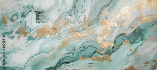 Abstract  marble stone texture background. Soft aqua gold colors. Generative AI technology.