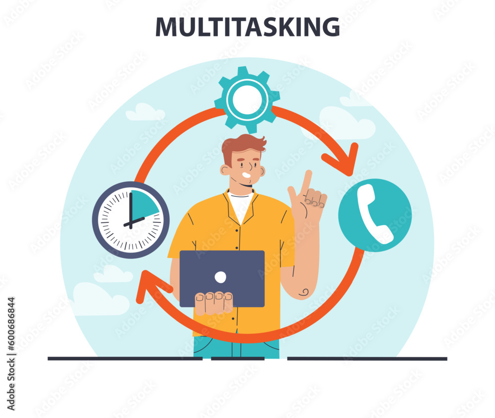 Multitasking. Effective and competent male office worker managing Multitasking. Effective and competent male office worker managing