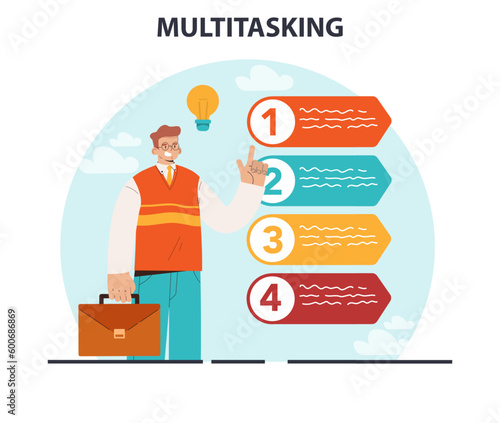 Multitasking. Effective and competent male office worker managing